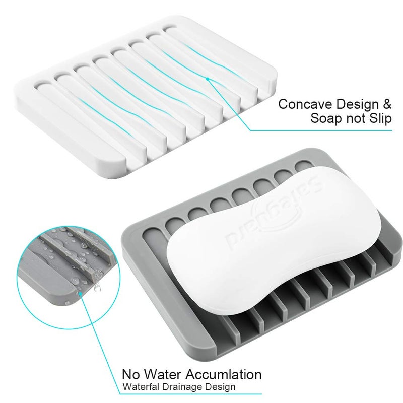 Summer Lemon 2PCS Soap Dish Holder, Premium Silicone Soap Dishes for Shower Bathroom Kitchen Sinksï¼Œ Soap Tray Saver Drainer, Self-draining Waterfall, Non-Slip Design, Easy Cleaning (White, Gray) - Image 5